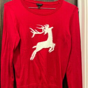 TALBOTS Red Sweater with White Reindeer Design - M